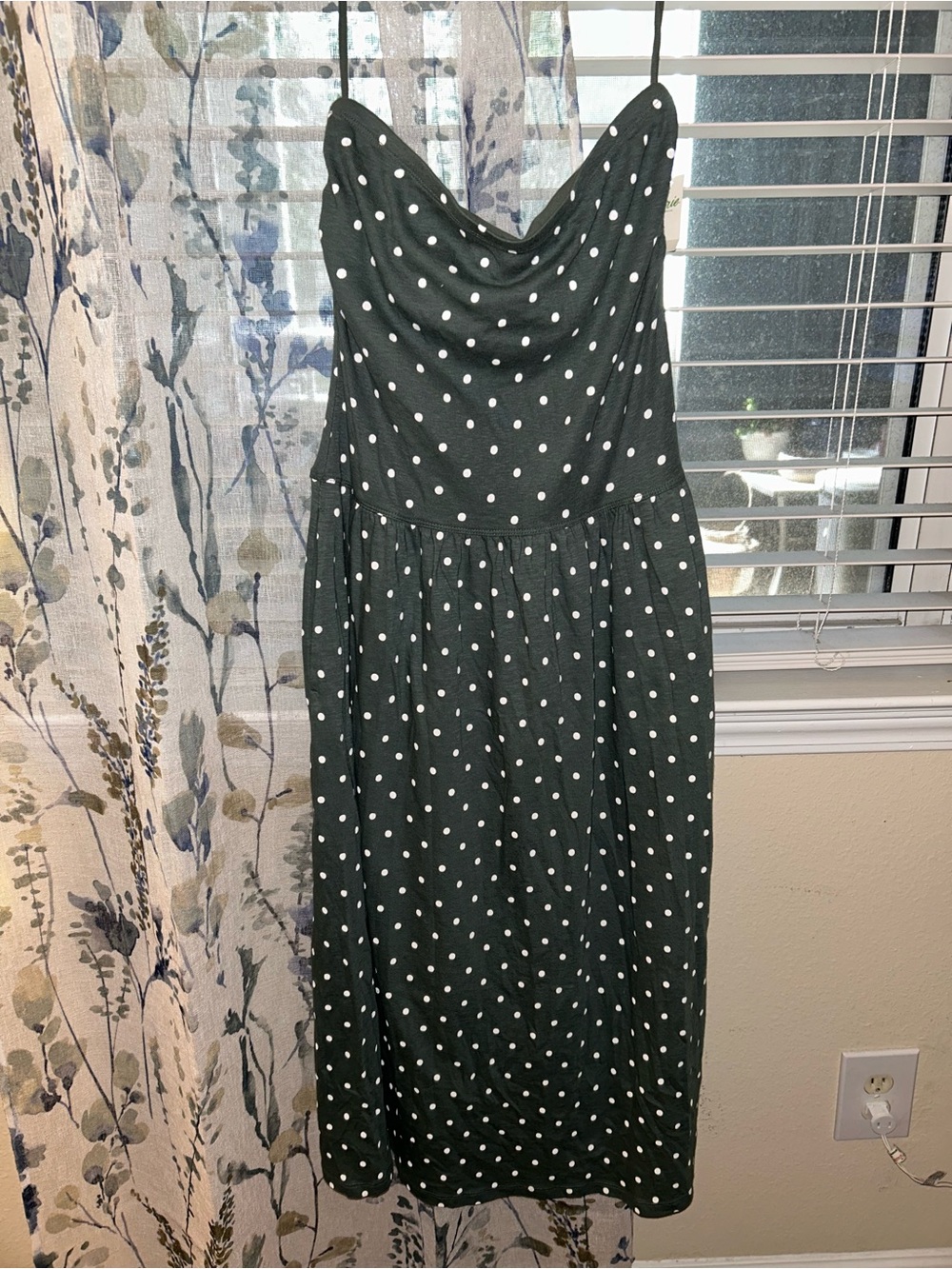 Strapless Green Polka Dot Cotton Midi Dress